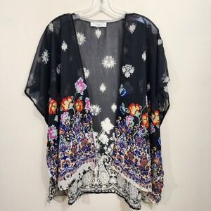 Love Tree short sleeve semi sheer colorful floral print kimono womans size large